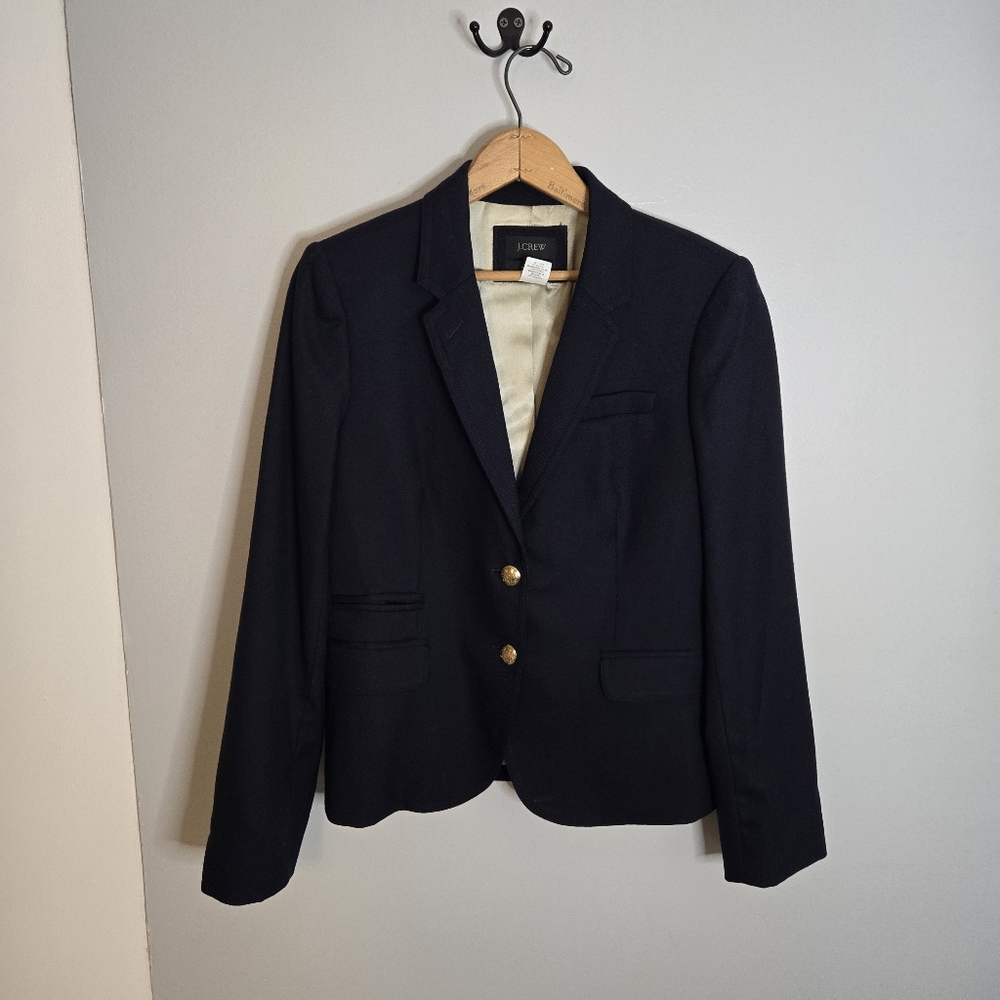 J. Crew Navy Blue Gold Button Preppy School Boy Blazer Size 8 Dark Academia